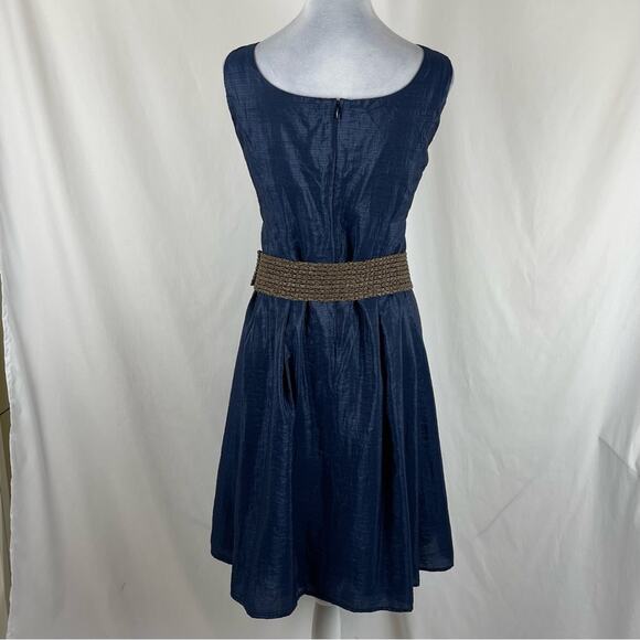Tiana B. Metallic Navy Cottage Coastal Grandma Belted Dress NWT Size 14 - Picture 5 of 13